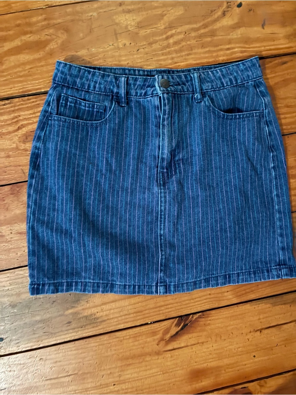 Forever 21 Blue Pinstripe Denim Mini Skirt